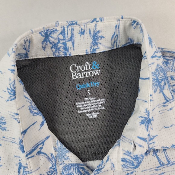 Croft & Barrow Quick Dry Shirt Mens Small Tropical Print White Blue‎ Fish - Picture 6 of 8
